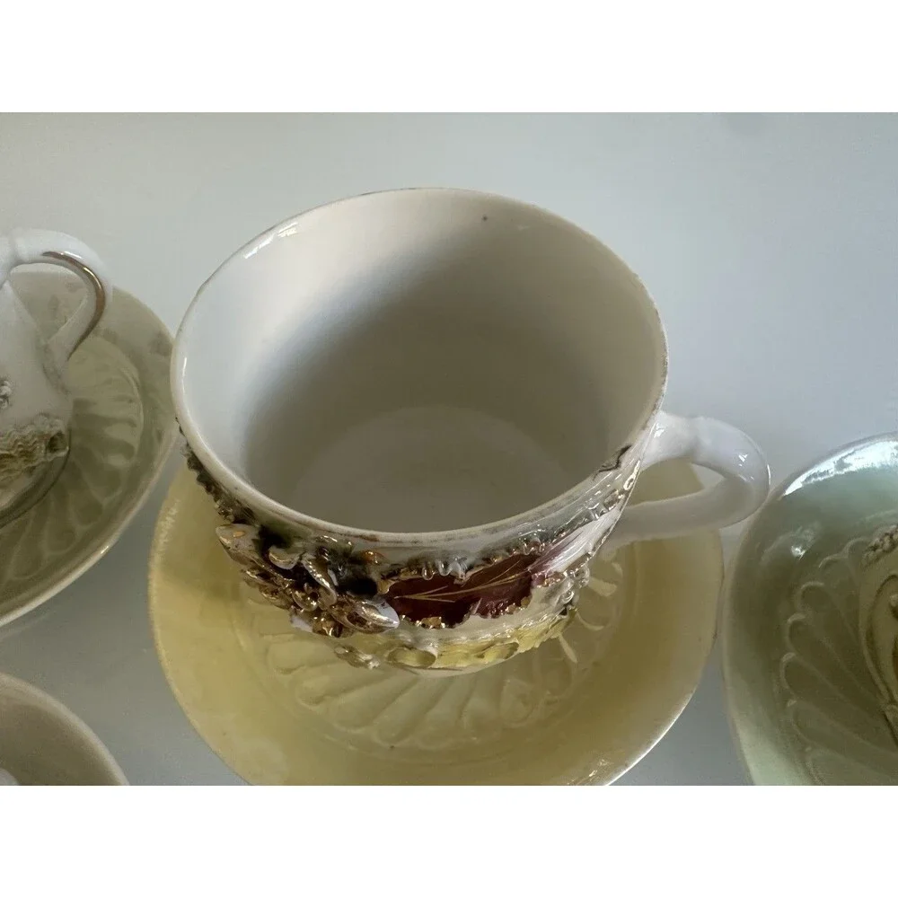Unmarked Porcelain Floral Gold Trim 5 Cup & Saucer Sets Germany MPN 28